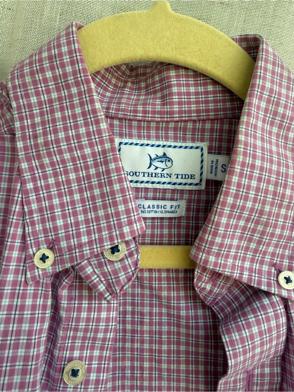 Southern Tide Men’s S Purple Mini Plaid Classic Fit Button Down Shirt